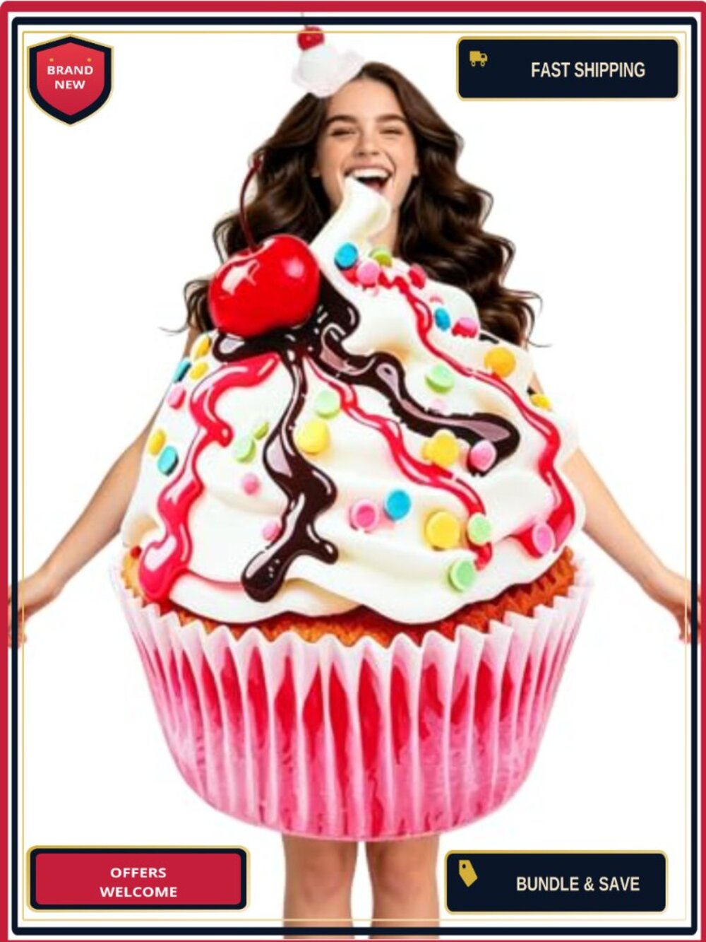 Adult Cupcake Costume Halloween Cute Cupcake Outfit with Cherry Hair Clips